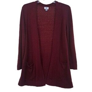 Old Navy Open Front Marin Berry Long Line Cardigan  L DIY Hole In Neckline